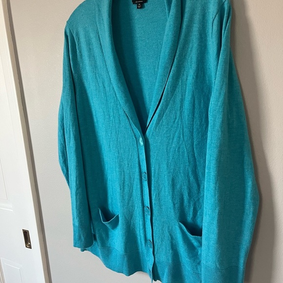 Talbots Pure Cashmere Cardigan Sweater Aqua Blue XL - Picture 4 of 5